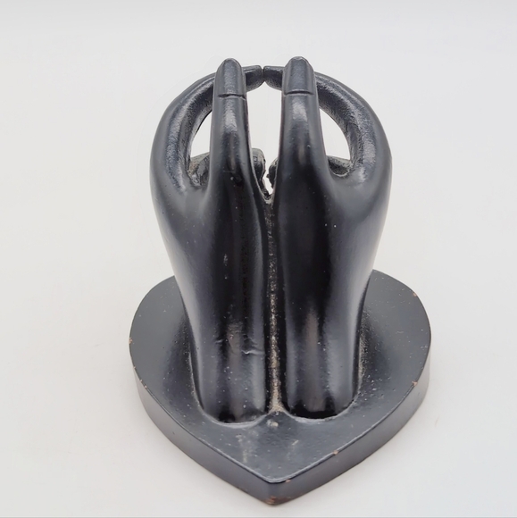 Black Heart And Hand Business Card Holder Gesture Sculpture - Picture 3 of 8